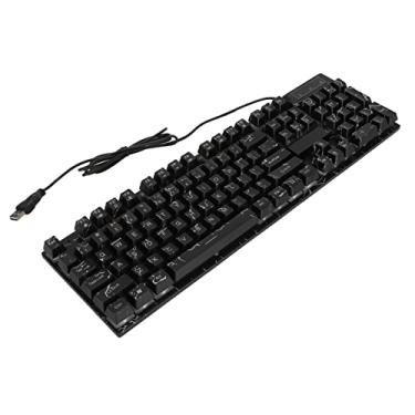 Imagem de Teclado mecânico com fio, teclado para jogos com fio 104 teclas resistente ao desgaste à prova de respingos design de furo de drenagem para computador de jogos