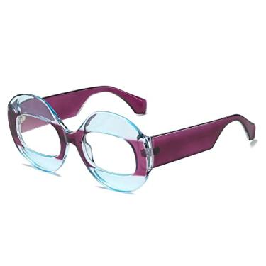 Imagem de Óculos de sol redondos de retalhos exclusivos para mulheres moda chique óculos de sol feminino gradiente sexy óculos de sol gafas, azul roxo claro, tamanho único