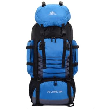 Imagem de ITONC Bolsa de escalada ao ar livre de alta capacidade, mochila de caminhada, mochila de acampamento, mochila impermeável de 90 litros para caminhadas com mochila de viagem leve de capacidade ultra grande para homens/mulheres (azul)
