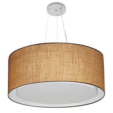 Imagem de Lustre Pendente Cilíndrico Duplo Cúpula Tecido 30/60x50 cm, Vivare Iluminação, Pendente4302 LP, Palha, Grande