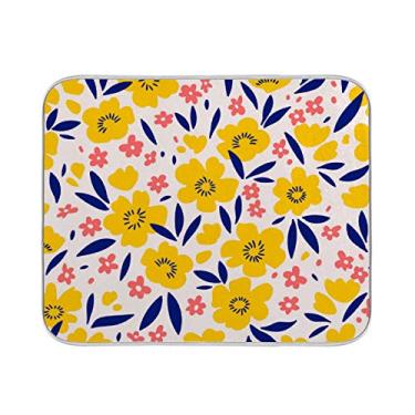Imagem de Tapete de secagem de louça para balcão de cozinha 45,72 x 40,64 cm floral bonito tapete de drenagem de louças absorvente amarelo tapete de secagem escorredor de louça tapetes