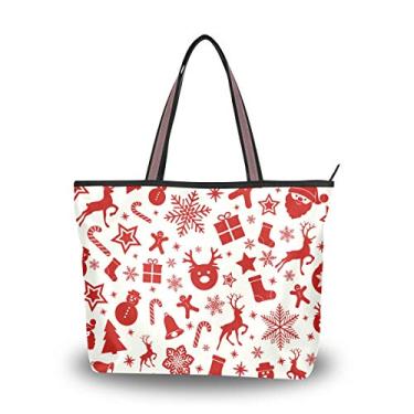 Imagem de Bolsa tote com alça superior vermelha para decoração de Natal bolsa de ombro feminina, Multicolorido., Medium