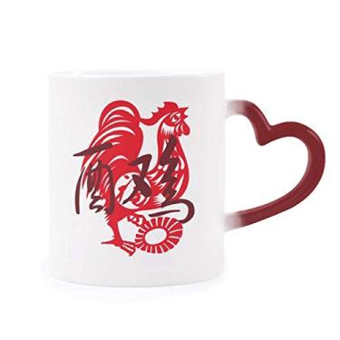 Imagem de Ano Novo do Galo Animal China Zodíaco Caneca sensível ao calor Caneca vermelha muda de cor