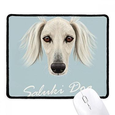 Imagem de Mousepad branco de rosto longo para cães Saluki com borda costurada, tapete de borracha para jogos