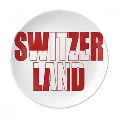 Imagem de Placa de sobremesa com nome da bandeira da Suíça em porcelana decorativa de 20,32 cm para jantar em casa