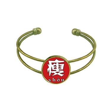 Imagem de Pulseira chinesa fina com personagem chinês, joia retrô de punho aberto