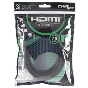 Imagem de Cabo HDMI 2.0 Premium - 3 metros - 19 pinos - 4K UltraHD 3D - Chip SCE 018-2223