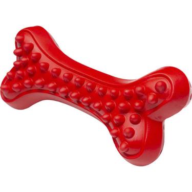 Imagem de Brinquedo Osso com Relevo Vermelho Sabor Churrasco para Cães - Tam. Único