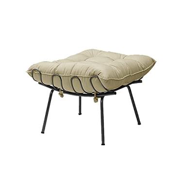 Imagem de Puff Decorativo Sala de Estar Abel Pés Preto Veludo Bege - Gran Belo