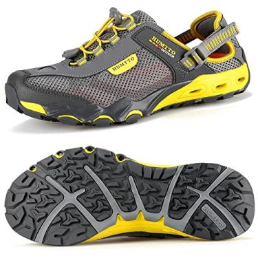 Imagem de HUMTTO Sapatos aquáticos anfíbios masculinos – Sandálias de caminhada para uso ao ar livre sandália aquática bico fechado antiderrapante sapatos de verão secagem rápida Aqua Shoe, Cinza, 7.5-8