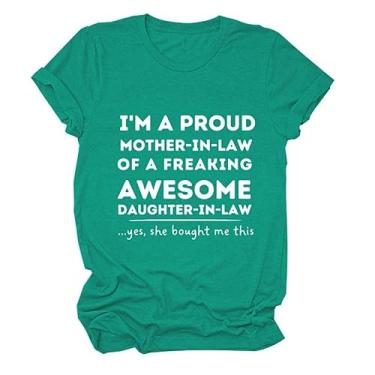 Imagem de Camisetas femininas I'm A Proud Mother com estampa de letras engraçadas, camisetas casuais de verão para mãe e vida, Verde, XG