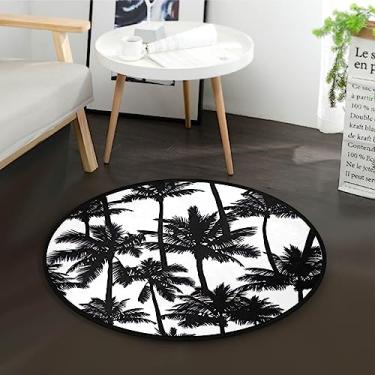 Imagem de Tapete circular tapete redondo 90 cm preto palmeiras tropicais antiderrapante tapete redondo de banheiro tapete circular macio para decoração de quarto