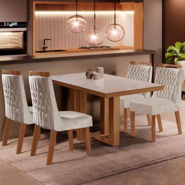 Imagem de Mesa de Jantar 4 Lugares Lottus com Vidro Prêmio/Pena Bege - Lj Móveis