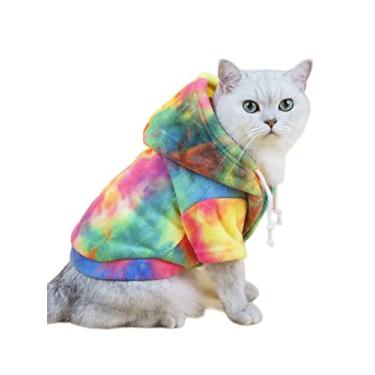 Imagem de QWINEE Casaco de cachorro com capuz tie dye quente inverno casaco moletom roupas para cães filhotes pequeno médio cão multicolorido GG (QWN01-719860427-XL)