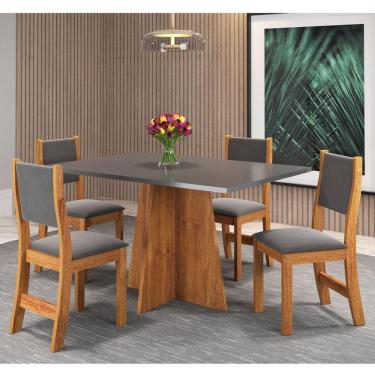 Imagem de Conjunto de Jantar Mesa Retangular Sense com 4 Cadeiras Sol Mel/Cinza/Grafite