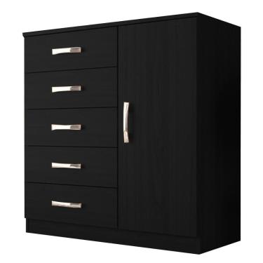 Imagem de Cômoda Evidencia com Sapateira e 5 Gavetas Cor Preto