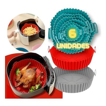 Imagem de Kit 6 Formas de Silicone Air Fryer Protetor Forma Forminha Cesta Bandeja Anti aderente Airfryer Fritadeira Elétrica - Differia® (BrandRegistry)