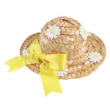 Imagem de GANAZONO 1 Unidade chapéu de palha roupas para cães pequenos chapéu de estimação verão vestidos chapéus chapéu tecido animal de estimação gorro de palha fofa chapéu de aba chapéu de sol