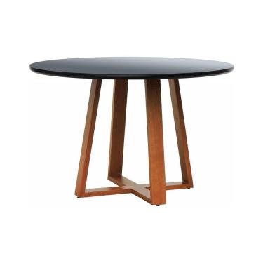 Imagem de Mesa De Jantar Tampo Com Vidro Madri Madeira Maciça - Amêndoa Tampo 150 Preto-vidro Preto