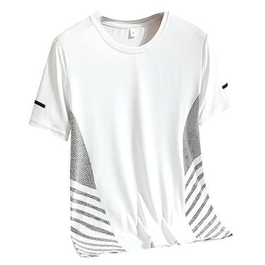 Imagem de Camiseta masculina atlética de manga curta, respirável, lisa, estampada, elástica em 4 direções, leve, Branco, XG