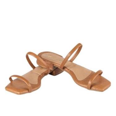 Imagem de Sandália Tamanco Dourado Salto Bloco Baixo Tiras Macias Confortável Lançamento-Feminino