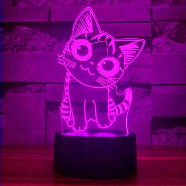 Imagem de Lâmpada para gatos Cherish Chá Ilusão 3D Luzes noturnas para crianças – com cabo inteligente e USB 7 cores, lindas luzes noturnas de gatinho – Presentes para amantes de gatos para mulheres adolescentes idade 2 3 4 5 6 anos (base preta)