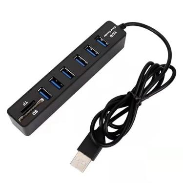 Imagem de Adaptador divisor de hub USB 2.0 de 6 portas combo multi USB 2 em 1 com leitor de cartão SD/TF MicoSD para notebook/laptop/PC/MacBook