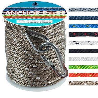 Imagem de Corda de âncora de 1,5 m, linha de ancoragem MFP de trança sólida premium com dedal de aço inoxidável 316, corda de âncora de barco 3/8 polegadas 1,5 m com gancho de pressão resistente - ouro e branco