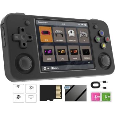 Imagem de Máquina de Jogos Portátil Games Retrô RG35XXH, Cartão TF de 64 GB Integrado, Tela IPS de 3,5 Polegadas, Sistema Linux, Suporte a Mais de 5500 Jogos Clássicos, Gamepad sem Fio 2.4G/5G, TV, Monitor Wi-Fi Bluetooth 4.2 - Preto.