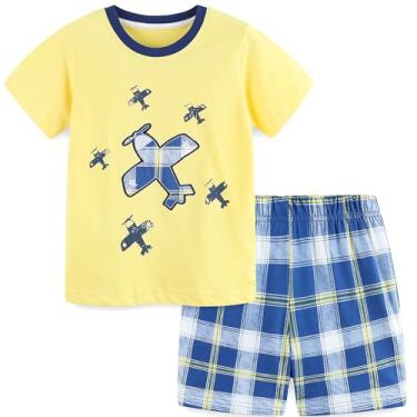 Imagem de Bumeex Conjunto de camiseta de manga curta e roupa curta para meninos 2-7T, Avião amarelo, 5 Anos