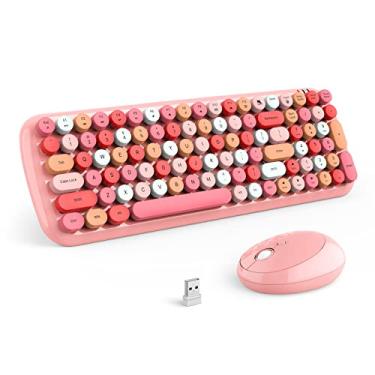 Imagem de MOFii Combo de teclado e mouse sem fio, teclado de máquina de escrever retrô com teclas de função multimídia e teclado numérico comparado para PC e Windows (Cor rosa)