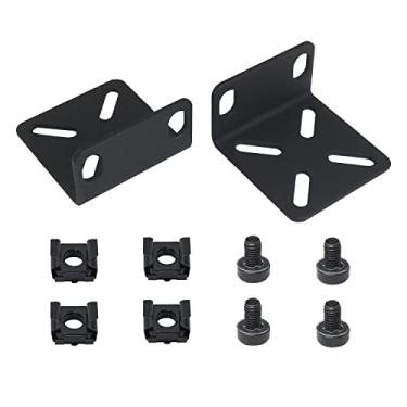 Imagem de ITROLLE Kit de montagem em rack de zinco preto com 2 peças universais de 1U com parafuso ajustável para a maioria dos interruptores Cisco, NETGEAR, Dell, D-Link, Linksys, TRENDnet e Buffalo Tech