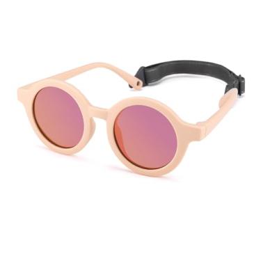 Imagem de NULOOQ Óculos de sol polarizados dobráveis para bebês com alça redonda flexível para bebês recém-nascidos e crianças de 0 a 24 meses, B5* Armação rosa claro/lente espelhada rosa roxa, 112