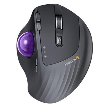 Imagem de ProtoArc Mouse trackball sem fio, EM01 NL ergonômico Bluetooth rollerball polegar mouse recarregável computador laptop, ângulo ajustável e conexão de 3 dispositivos para PC, Mac, Windows - bola roxa
