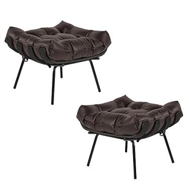 Imagem de Kit 2 Puff Decorativo Sala de Estar Costela Base Preta Couro Marrom - Gran Belo