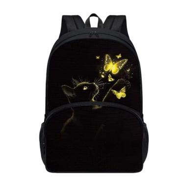 Imagem de Suobstales Mochila infantil casual de 43 cm, mochila escolar leve de ombro com bolso com zíper, Borboleta de gato, One Size