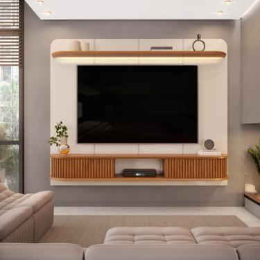 Imagem de Painel para Tv atè 75 Polegadas 2 Portas de correr Caprí DJ - Off White/Freijo