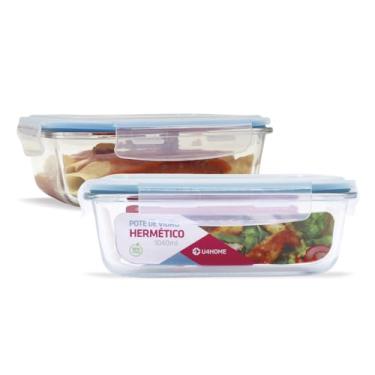 Imagem de KIT 2 Potes de Vidro Retangular com Tampa Hermética 1040ml Cor:Azul (QH)