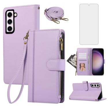 Imagem de Asuwish Capa de celular para Samsung Galaxy S23 5G com zíper carteira celular com protetor de tela de vidro temperado alça transversal suporte para cartão de couro S 23 23S GS23 G5 SM-S911U 6,1