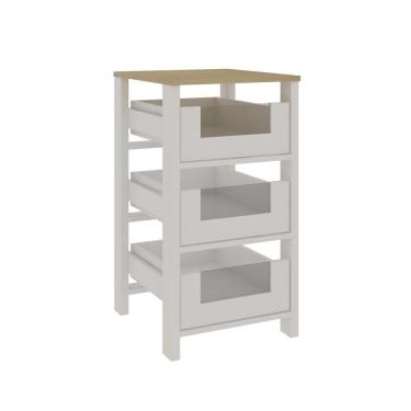 Imagem de Armário Fruteira 3 Cestos com Detalhes em Vidro e Rodizios Branco/Savana Genialflex