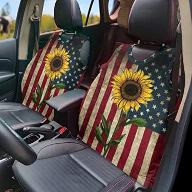 Imagem de GOSTONG Colete de capa de assento de carro com estampa de girassol da bandeira dos EUA, todos os assentos, acessórios duráveis para decoração