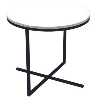 Imagem de Mesa Lateral Redonda Volpi Artesano 50 Cm (largura) Em Mdp Estrutura Preta Metálica Em Aço Branco