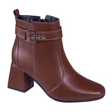 Imagem de Bota Feminina Salto Bloco Grosso Quadrado Cano Curto Fivela (Caramelo, BR, Adulto, Numérico, 35)