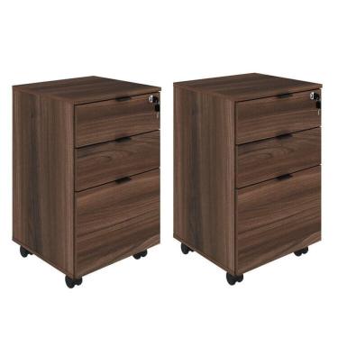 Imagem de Kit 2 Gaveteiros Volante 2 Gavetas e 1 Gaveta para Pastas Kugv43 Kuadra Espresso Móveis Nogal/Preto Ônix