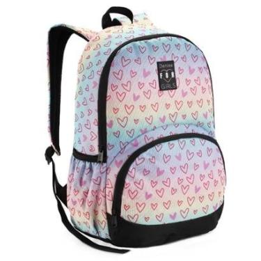 Imagem de Mochila Costas Escolar Juvenil Trabalho Reforçada Feminina Coração Estrela Faculdade Denlex-Feminino