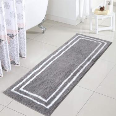 Imagem de Uphome Tapete de corredor de banheiro, 45,7 x 123,7 cm, moderno, cinza e branco, antiderrapante, lavável, tapete de banho absorvente de microfibra macia para banheira, chuveiro, piso, pia