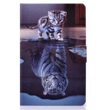 Imagem de Capa para tablet Etui para Amazon Fire Max 11 de 11 polegadas, pintura moderna, capa de couro PU para tablet Funda Fire Max 11 2023 (gato e tigre, para Fire Max 11)