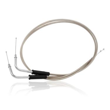 Imagem de CHIFUN Kit de fio trançado de aço inoxidável de acelerador de motocicleta de 129,5 cm de comprimento compatível com Harley Dyna Softail XL 883 1200 Fat Boy Heritage Road King