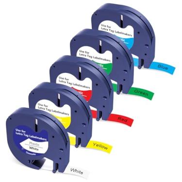 Imagem de Reposição de fita de etiqueta compatível para DYMO LetraTag Etiqueta Refil de plástico fita colorida 91331 91332 91333 91334 91335 12 mm 0,47 1/2 polegadas para LetraTag Maker Plus LT-100H LT-100T LT-110T QX50, pacote com 5