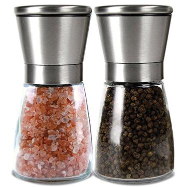 Imagem de Conjunto de moedor de sal e pimenta Linbonio – Moedor de tempero de cerâmica ajustável – Fácil de encher sal e pimenta – Moedor de pimenta mantém frescor de tempero – Moedor de pimenta – Moedor de sal